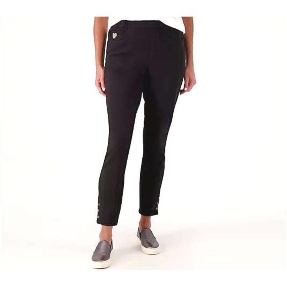 Dream Jeannes Rhinestone Heart Quacker Factory Pants Comfort Black Size 22W‎ QVC